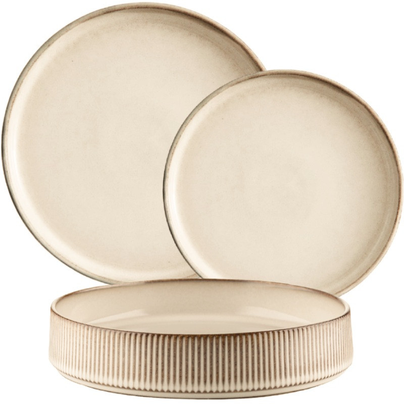 Serwis obiadowy porcelanowy GierekHoff Evie 30 elementów z salaterkami i kubkami zestaw talerzy dla 6 osób retro 1211