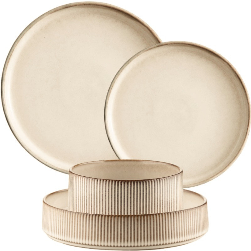 Serwis obiadowy porcelanowy GierekHoff Evie 30 elementów z salaterkami i kubkami zestaw talerzy dla 6 osób retro 1211