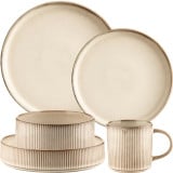 Serwis obiadowy porcelanowy Evie 30 elementów z salaterkami i kubkami zestaw talerzy dla 6 osób retro 1211