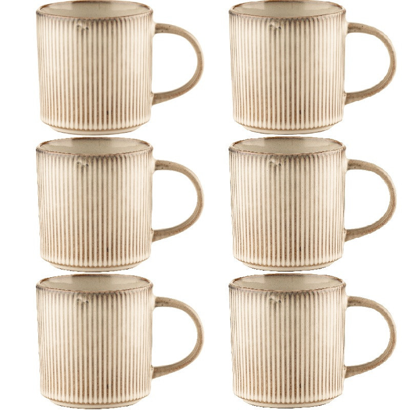 Komplet 6 kubków porcelanowych GierekHoff Evie 330 ml do kawy herbaty zestaw kremowe retro