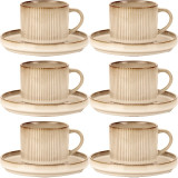 Komplet 6 filiżanek ze spodkami porcelanowych GierekHoff Evie 200 ml do kawy herbaty zestaw kremowe retro