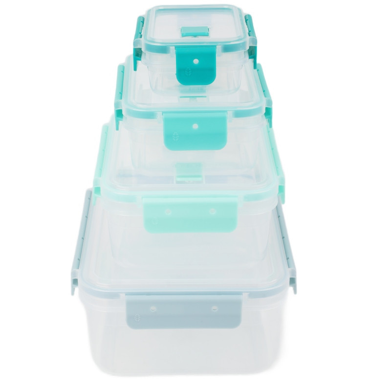 Pojemniki prostokątne lunchbox MG Home Misto zestaw 4 sztuk hermetyczne 2500/1350/600/250 ml turkusowe