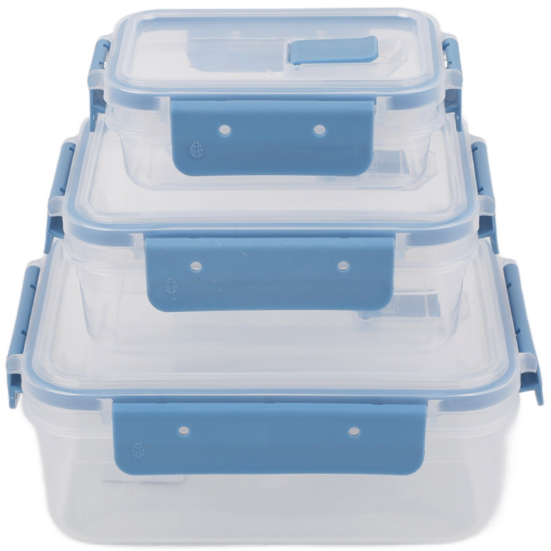 Pojemniki prostokątne lunchbox MG Home Misto zestaw 3 sztuki hermetyczne 1350/600/250 ml turkusowe