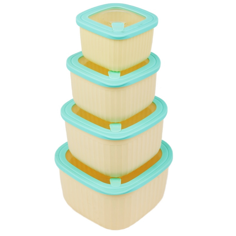 Pojemniki kwadratowe lunchbox MG Home Misto zestaw 4 sztuk hermetyczne 2500/1500/960/520 ml kremowe