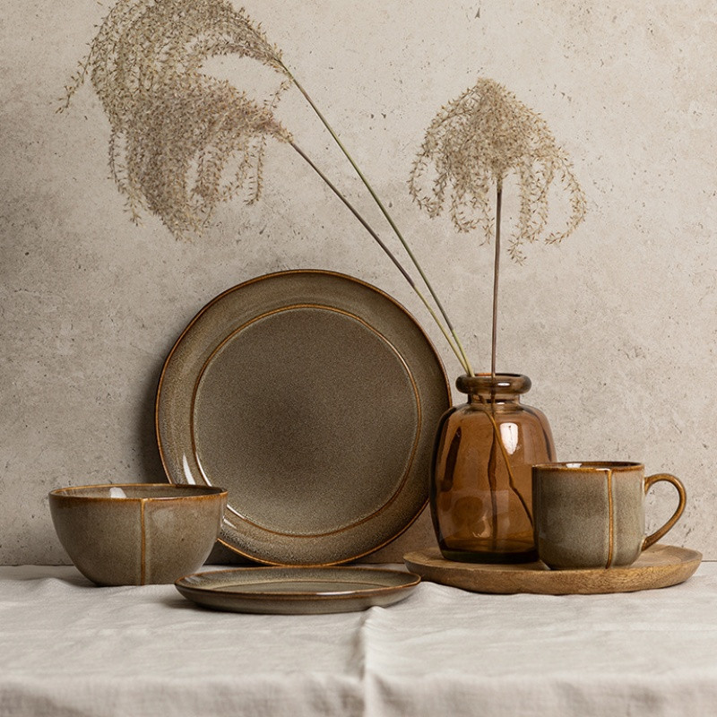 Talerz obiadowy 26.5 cm porcelanowy Florina Bergen brązowy retro