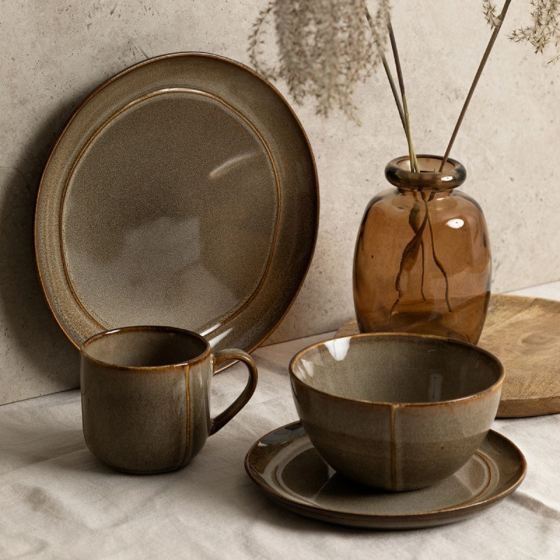 Talerz głęboki do zupy 15 cm porcelanowy Florina Bergen salaterka miseczka brązowy retro