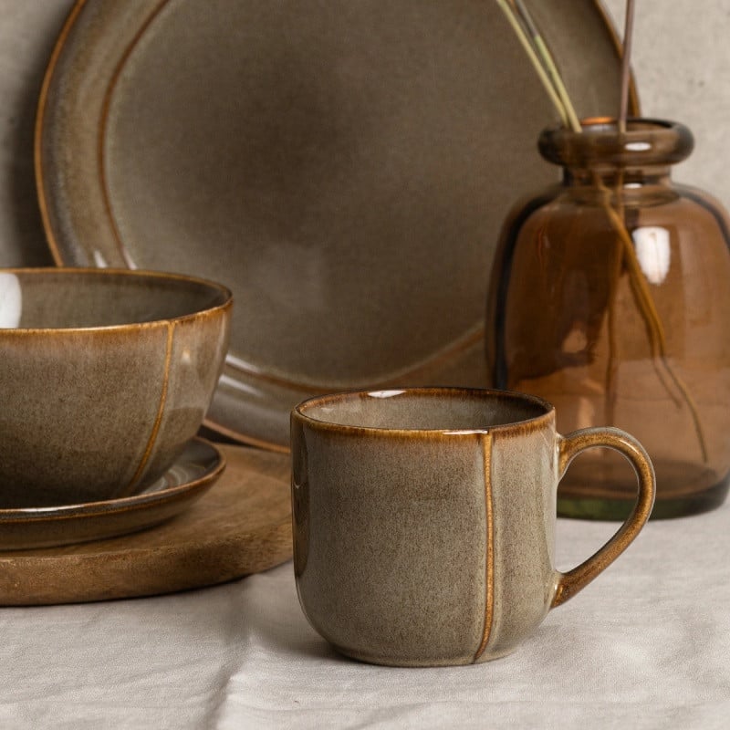 Serwis obiadowy porcelanowy Florina Bergen 18 elementów zestaw talerzy dla 6 osób retro brązowe