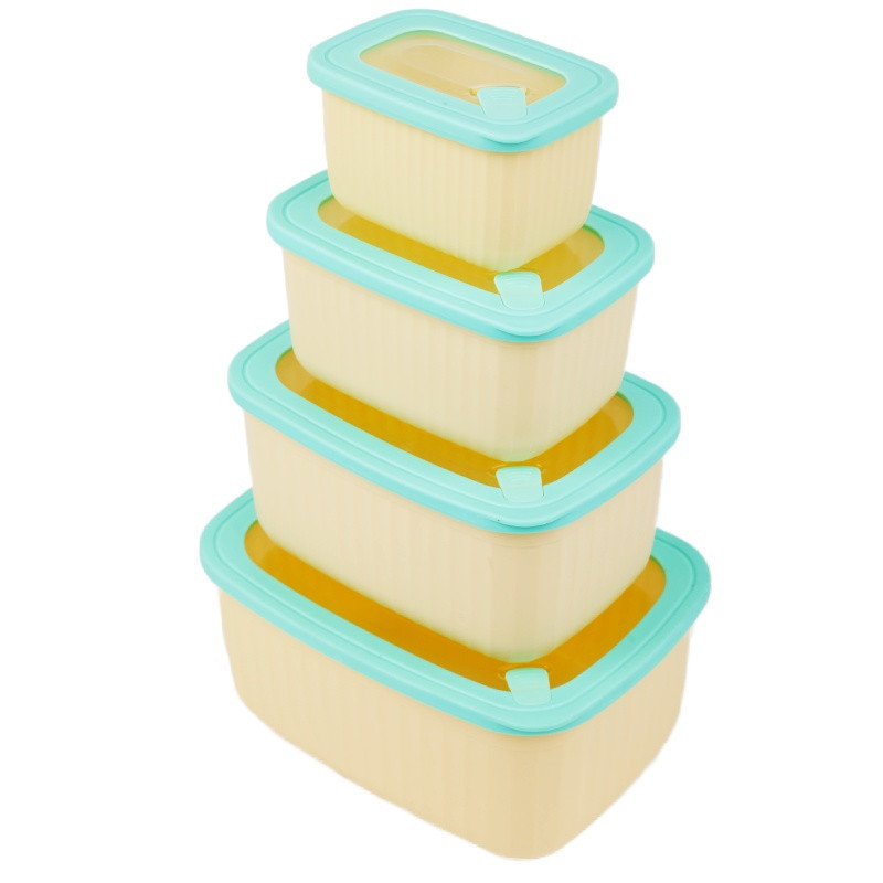Pojemniki prostokątne lunchbox MG Home Misto zestaw 4 sztuk hermetyczne 4500/2700/1400/650 ml kremowe