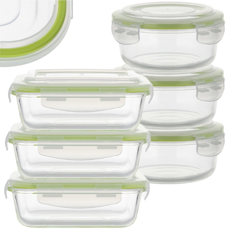 Pojemniki szklane zestaw 6 sztuk na żywność jedzenie Florina Frigo pudełko śniadaniówka lunchbox okrągłe prostokątne hermetyczne