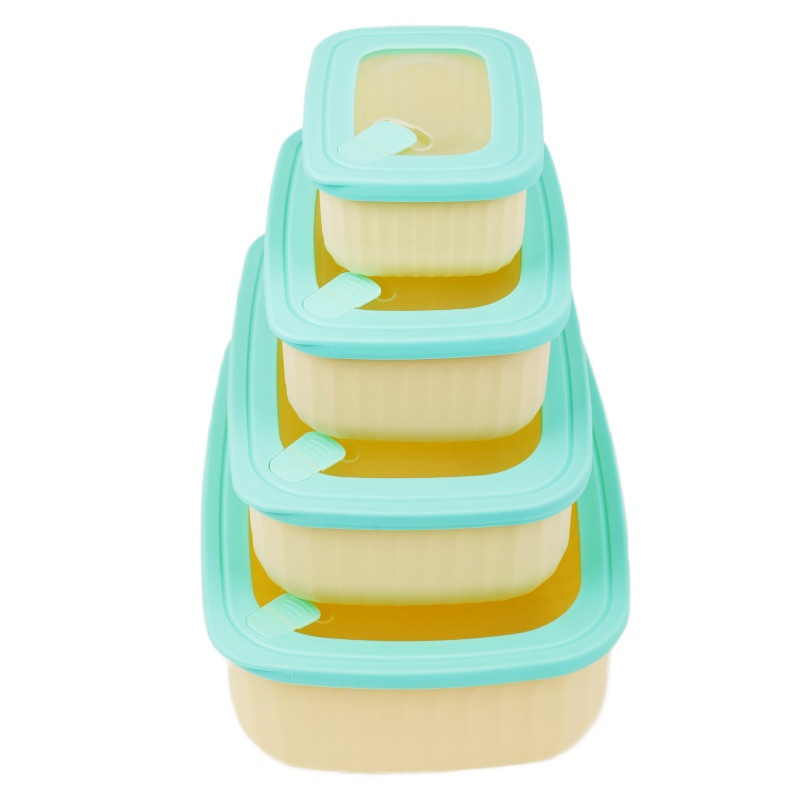 Pojemniki prostokątne lunchbox MG Home Misto zestaw 4 sztuk hermetyczne 3000/1700/950/450 ml kremowe