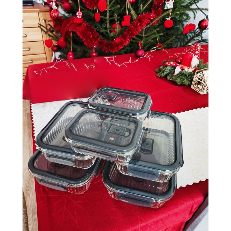 Zestaw 3 pojemników szklanych lunchbox MG Home Cucina 1500/1000/400 ml żaroodporne