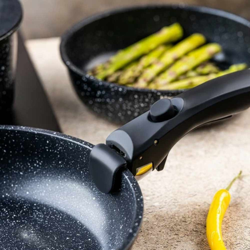 Zestaw garnków z odpinaną rączka komplet 3 sztuk czarne marmurkowe Klausberg KB 7858