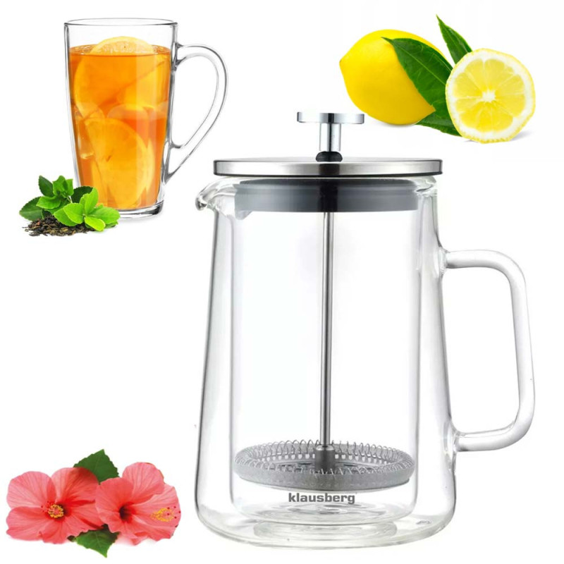 Szklany zaparzacz TERMICZNY tłokowy do herbaty kawy ziół 600 ml Klausberg KB 7685