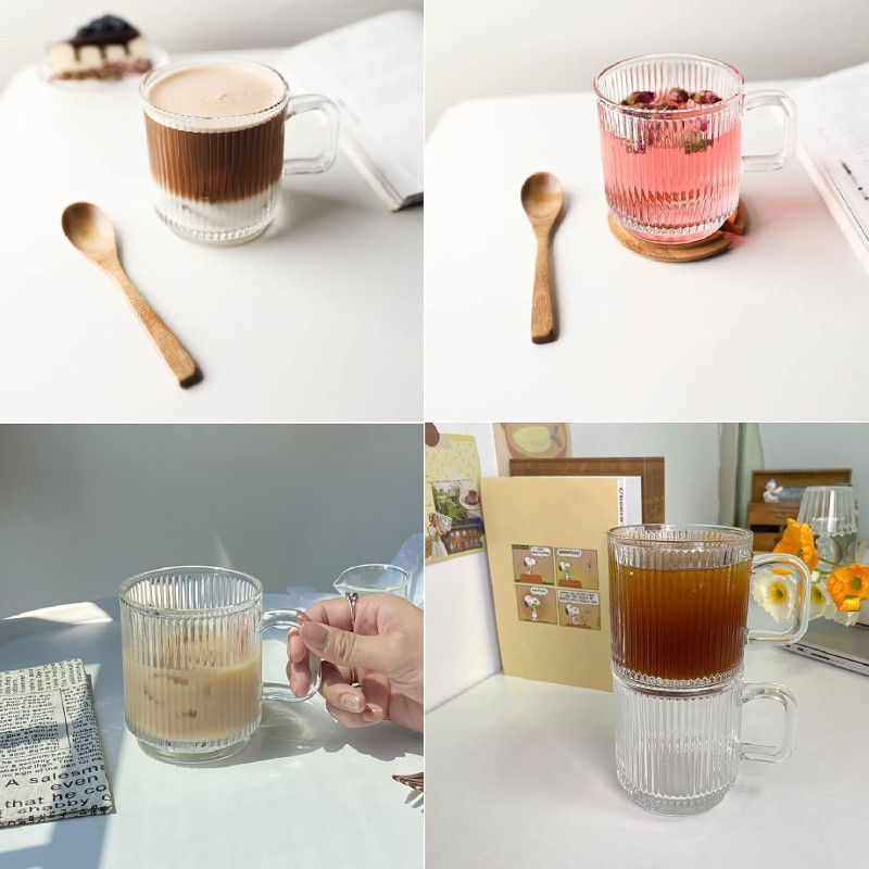 Kubki ryflowane 340 ml Florina Lusi do kawy i herbaty szklane zestaw 6 sztuk