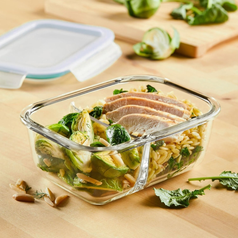 Pojemnik szklany dzielony dwukomorowy Florina Frigo 600 ml prostokątny lunchbox hermetyczny