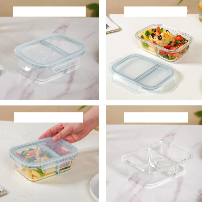 Pojemnik szklany dzielony dwukomorowy Florina Frigo 600 ml prostokątny lunchbox hermetyczny