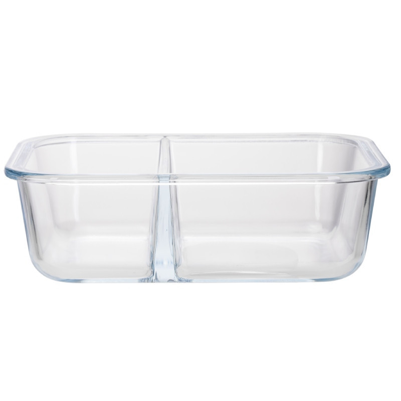 Zestaw 4 pojemników szklanych 1050 ml z przegrodą lunchbox GierekHoff Split 1104 żaroodporne hermetyczne dwukomorowe