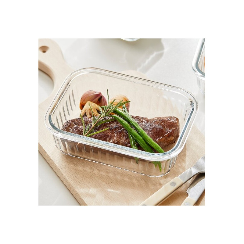 Pojemniki szklane ryflowane Florina Mariet lunchbox 1050/640/370 ml żaroodporne hermetyczne