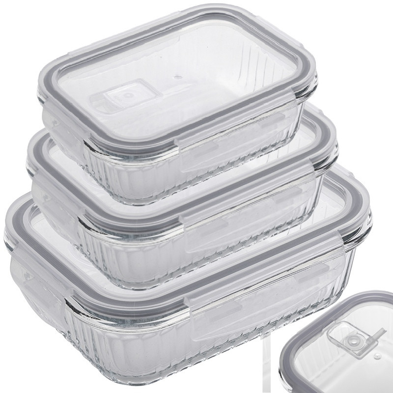 Pojemniki szklane ryflowane Florina Mariet lunchbox 1050/640/370 ml żaroodporne hermetyczne