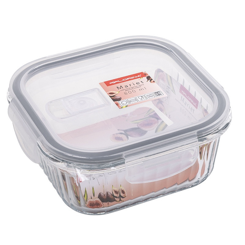 Pojemniki szklane ryflowane Florina Mariet lunchbox 1200/800 ML żaroodporne hermetyczne