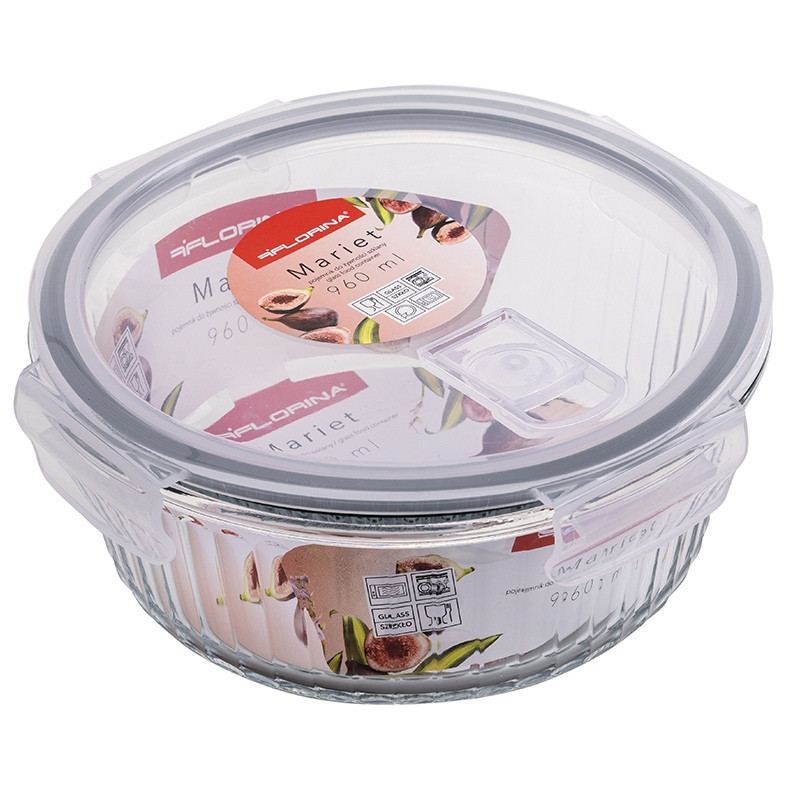 Pojemniki szklane ryflowane Florina Mariet lunchbox 960/650 ML żaroodporne hermetyczne