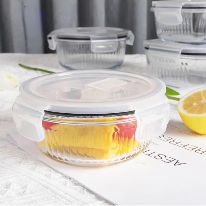 Pojemniki szklane ryflowane Florina Mariet lunchbox zestaw 7 sztuk żaroodporne hermetyczne