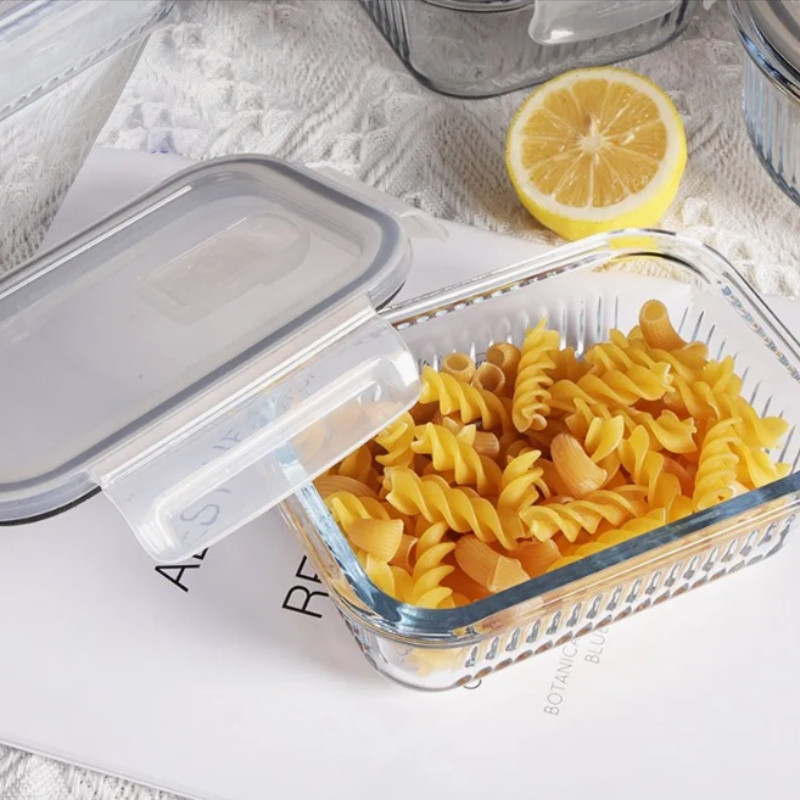 Pojemniki szklane ryflowane Florina Mariet lunchbox zestaw 7 sztuk żaroodporne hermetyczne
