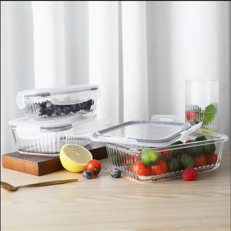 Pojemniki szklane ryflowane Florina Mariet lunchbox zestaw 7 sztuk żaroodporne hermetyczne