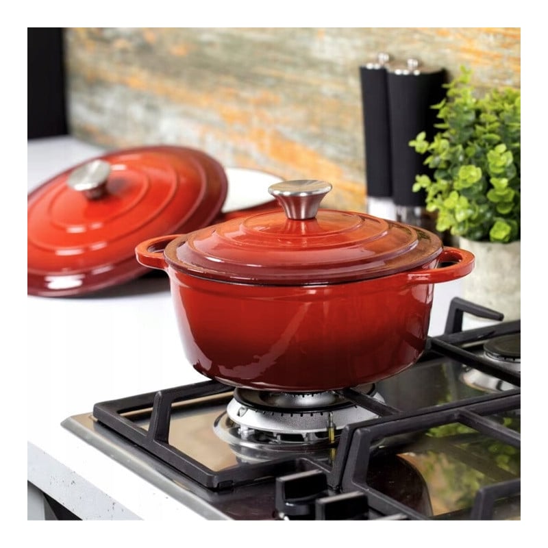 Garnek żeliwny emaliowany 5 L MG Home Infinito kociołek czerwony 25 cm