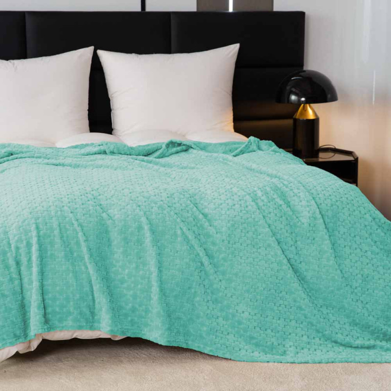 Koc 200x220 cm mikrofibra Cotton World miękki ciepły pled narzuta na łóżko niebiesko-zielony KHT-59