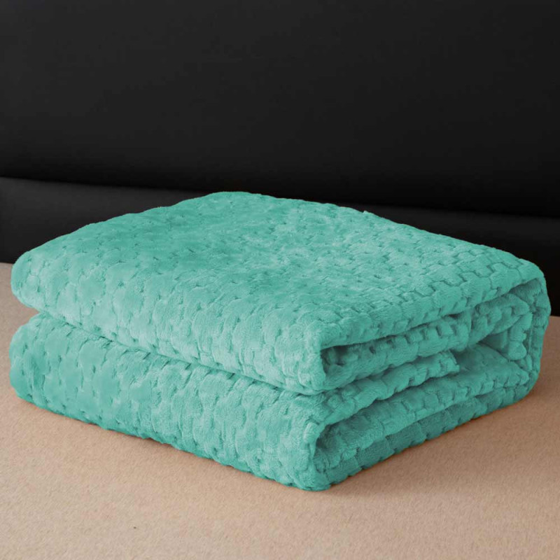 Koc 200x220 cm mikrofibra Cotton World miękki ciepły pled narzuta na łóżko niebiesko-zielony KHT-59