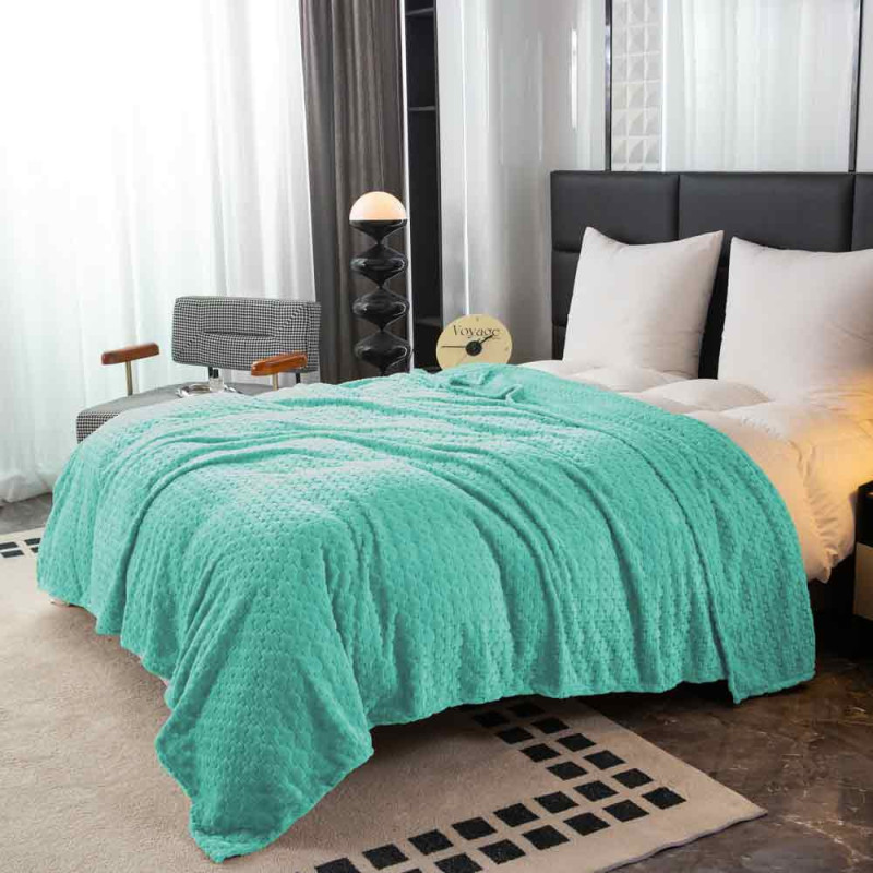 Koc 200x220 cm mikrofibra Cotton World miękki ciepły pled narzuta na łóżko niebiesko-zielony KHT-59