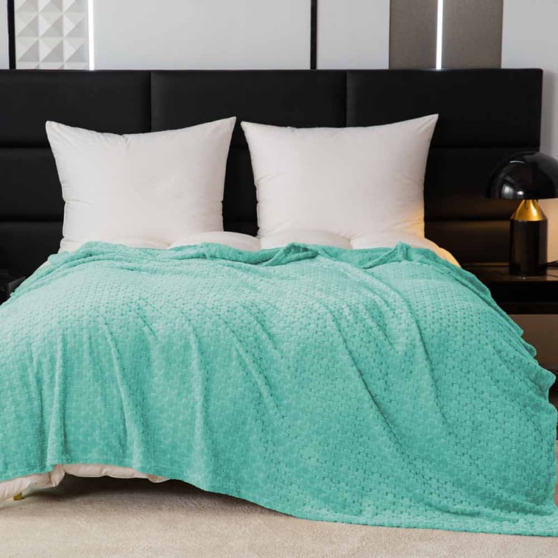 Koc 200x220 cm mikrofibra Cotton World miękki ciepły pled narzuta na łóżko niebiesko-zielony KHT-59