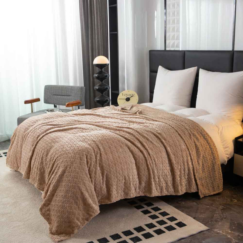 Koc 160x200 cm mikrofibra Cotton World miękki ciepły pled narzuta na łóżko beżowy KHT-56