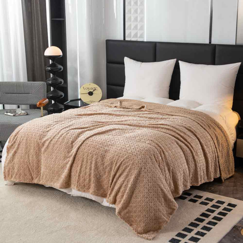 Koc 160x200 cm mikrofibra Cotton World miękki ciepły pled narzuta na łóżko beżowy KHT-56