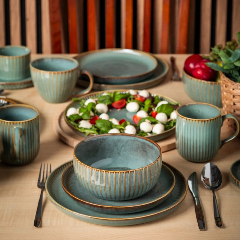 Serwis obiadowy porcelanowy Altom Sage 24 elementy zestaw talerzy dla 6 osób retro
