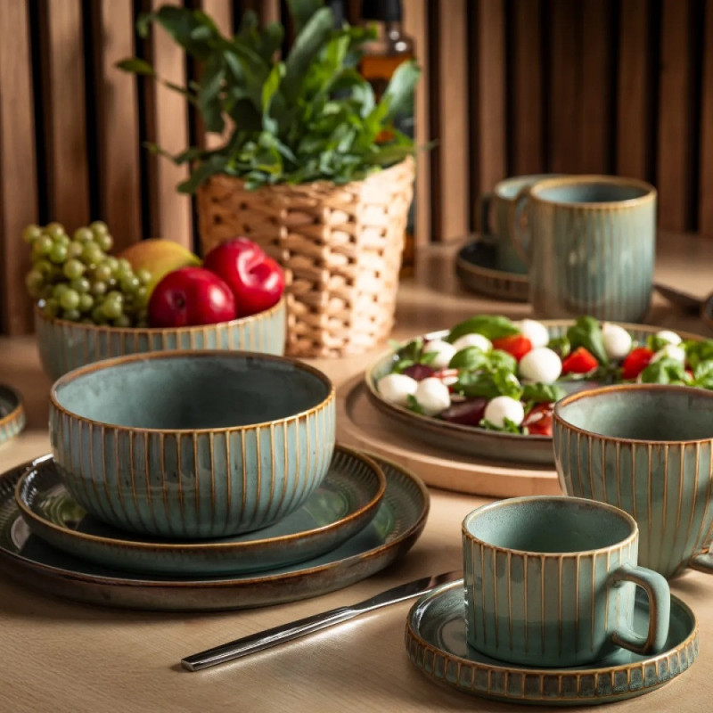 Serwis obiadowy porcelanowy Altom Sage 24 elementy zestaw talerzy dla 6 osób retro