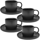 Filiżanki porcelanowe 220 ml ze spodkiem MG Home Artena czarne serwis kawowy zestaw 4 sztuki