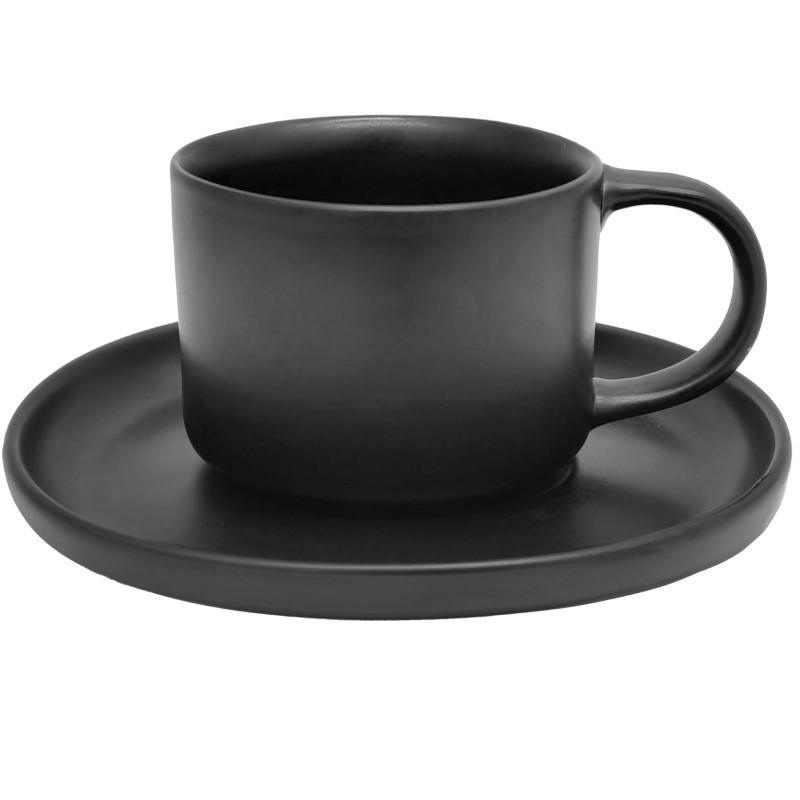 Filiżanki porcelanowe 220 ml ze spodkiem MG Home Artena czarne serwis kawowy zestaw 4 sztuki