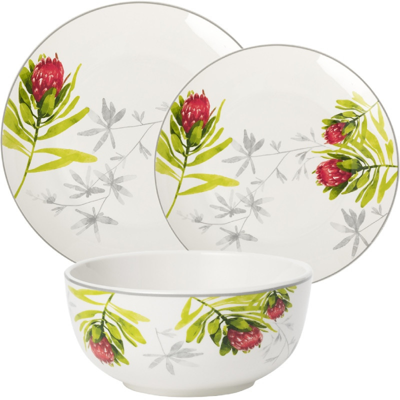 Serwis obiadowy porcelanowy Florina Protea 24 elementów zestaw talerzy dla 6 osób piękny wzór kwiaty