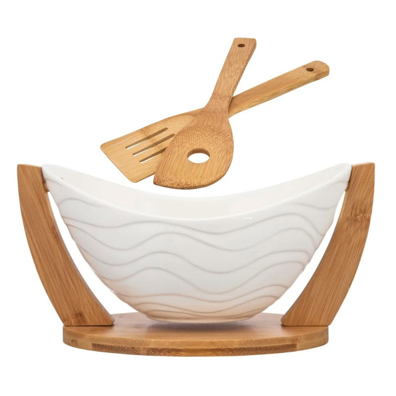 Miska do sałatek z przyborami salaterka z podstawką porcelana Altom Design Regular