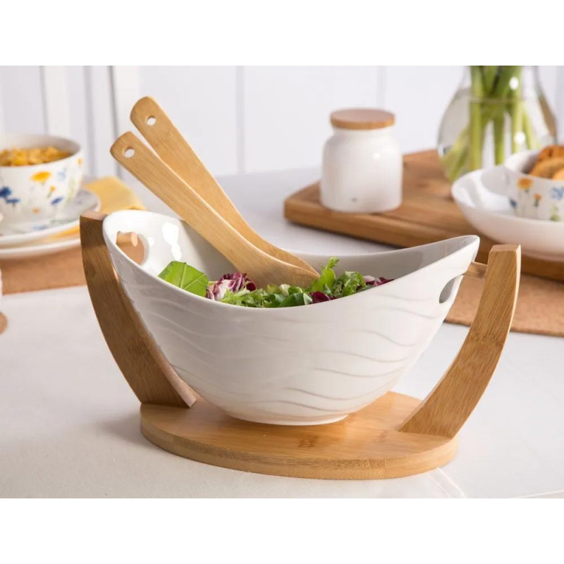 Miska do sałatek z przyborami salaterka z podstawką porcelana Altom Design Regular