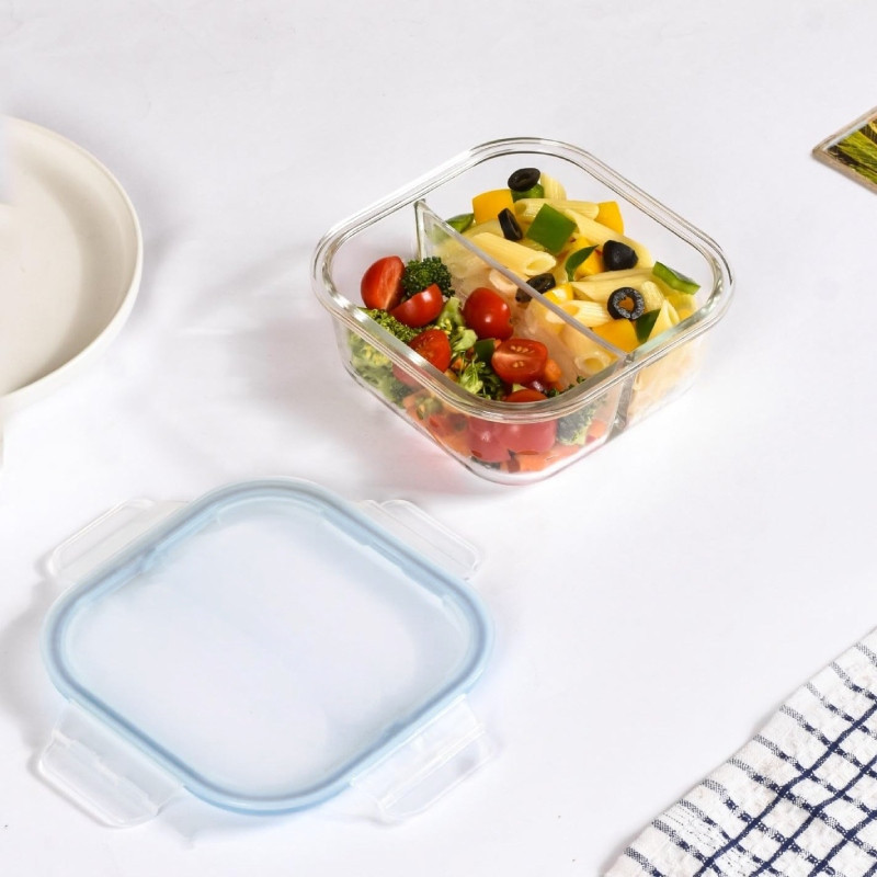 Pojemniki szklane dzielone dwukomorowe Florina Frigo 750 ml zestaw 3 sztuki kwadratowe lunchbox hermetyczne