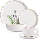 Serwis obiadowy porcelanowy MG Home Artena 34 elementów zestaw talerzy filiżanek dla 6 osób nakrapiany