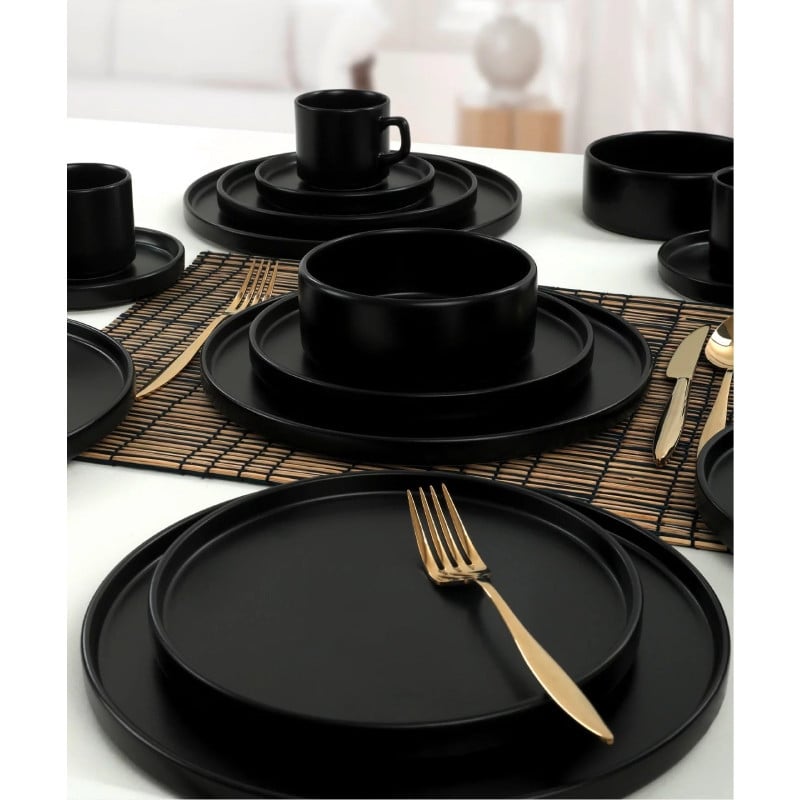 Serwis obiadowy porcelanowy MG Home Artena 22 elementy zestaw talerzy misek dla 6 osób czarny