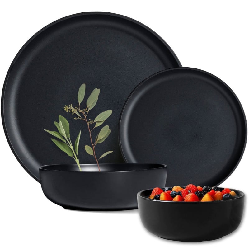 Serwis obiadowy porcelanowy MG Home Artena 22 elementy zestaw talerzy misek dla 6 osób czarny