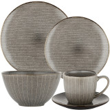 Serwis obiadowy porcelanowy Florina Stripes Gray 30 elementów zestaw talerzy filiżanek dla 6 osób szare