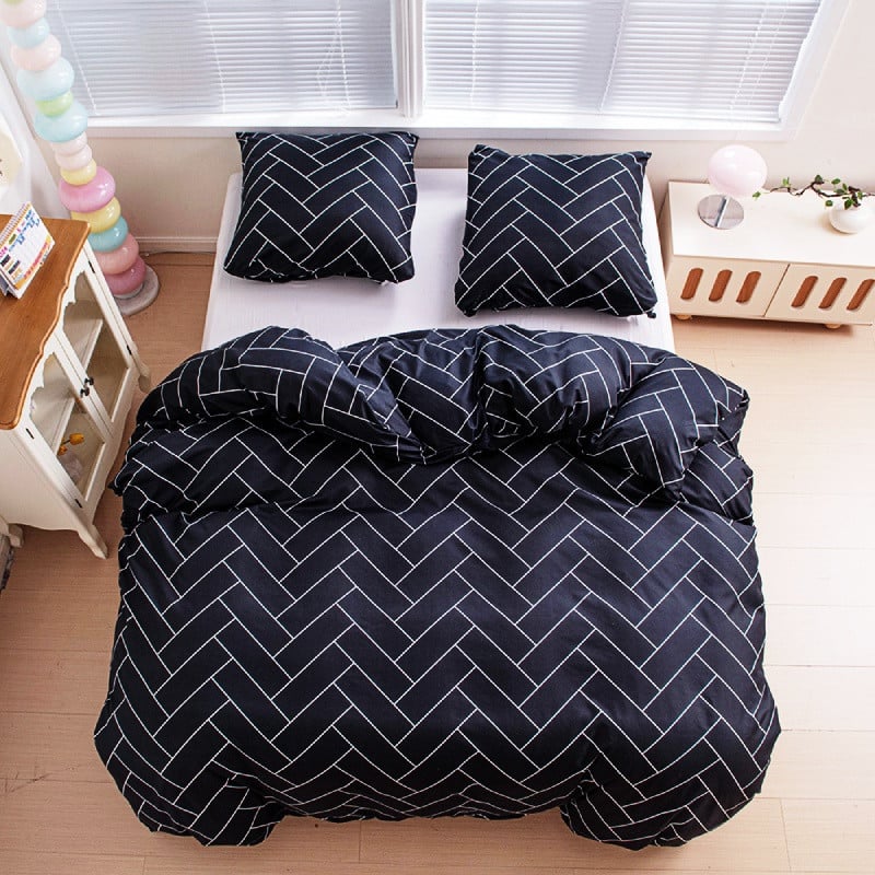 Pościel 200x220 bawełna satynowa dwustronna GierekHoff gruba 3 części GH 3069 czarna mozaika