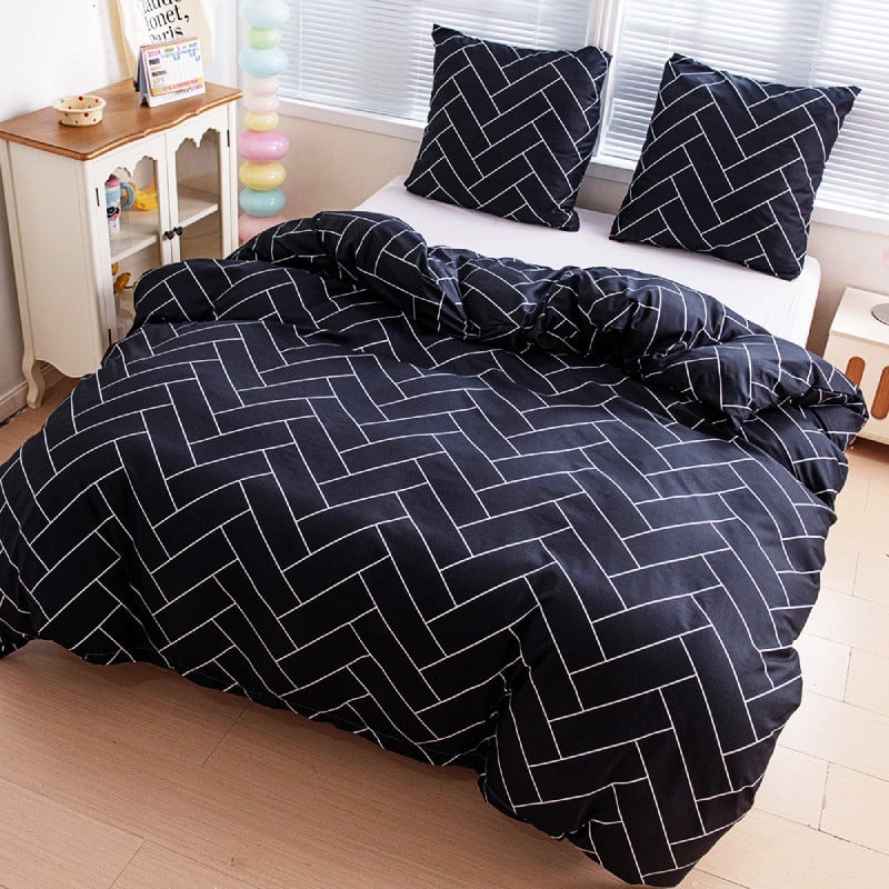 Pościel 200x220 bawełna satynowa dwustronna GierekHoff gruba 3 części GH 3069 czarna mozaika