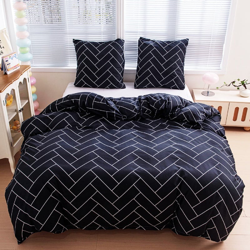 Pościel 200x220 bawełna satynowa dwustronna GierekHoff gruba 3 części GH 3069 czarna mozaika